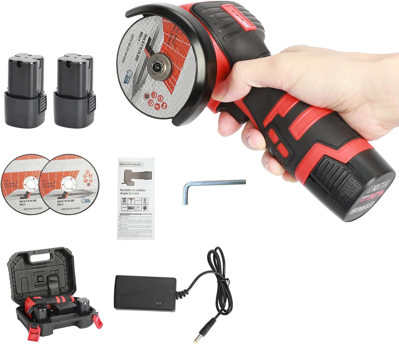 18V Mini Angle Grinder, Cordless Angle Grinder Tool with 2 1.5A Batteries, for Cutting Polishing and Sharpening, Battery, 550W Electric Polishing Machine