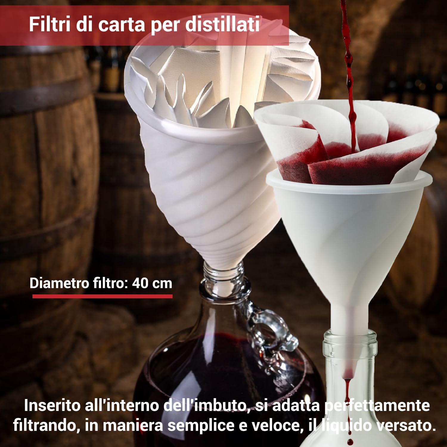 CRISALIDE Filtros de papel para destilados Ø 40 cm – Paquete 10 unidades – Filtros alimenticios para vino, licores, zumos