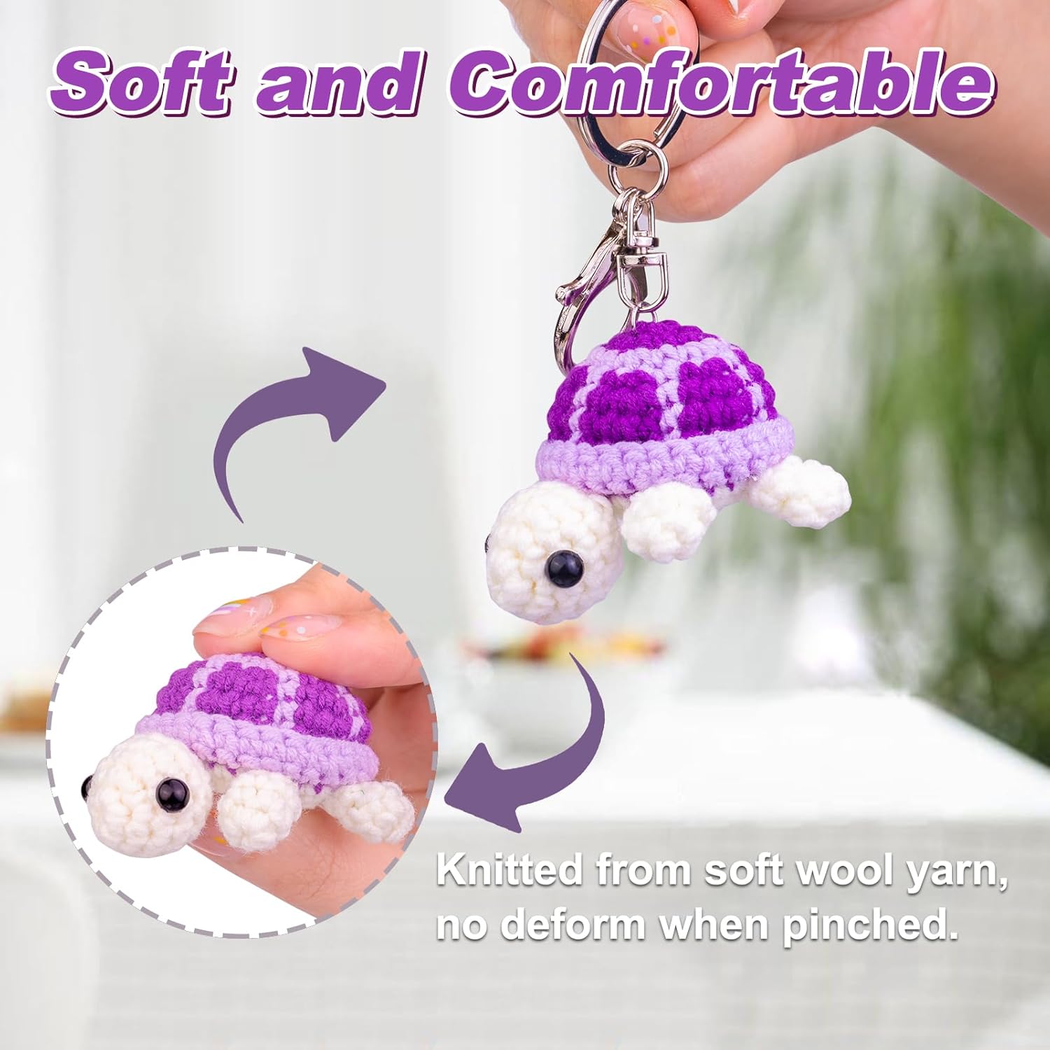 Funny Crochet Turtle Doll, Handmade Emotional Support Knitting Wool Turtle Animal Gift With Detachable Keychain(Pink) - Image 2