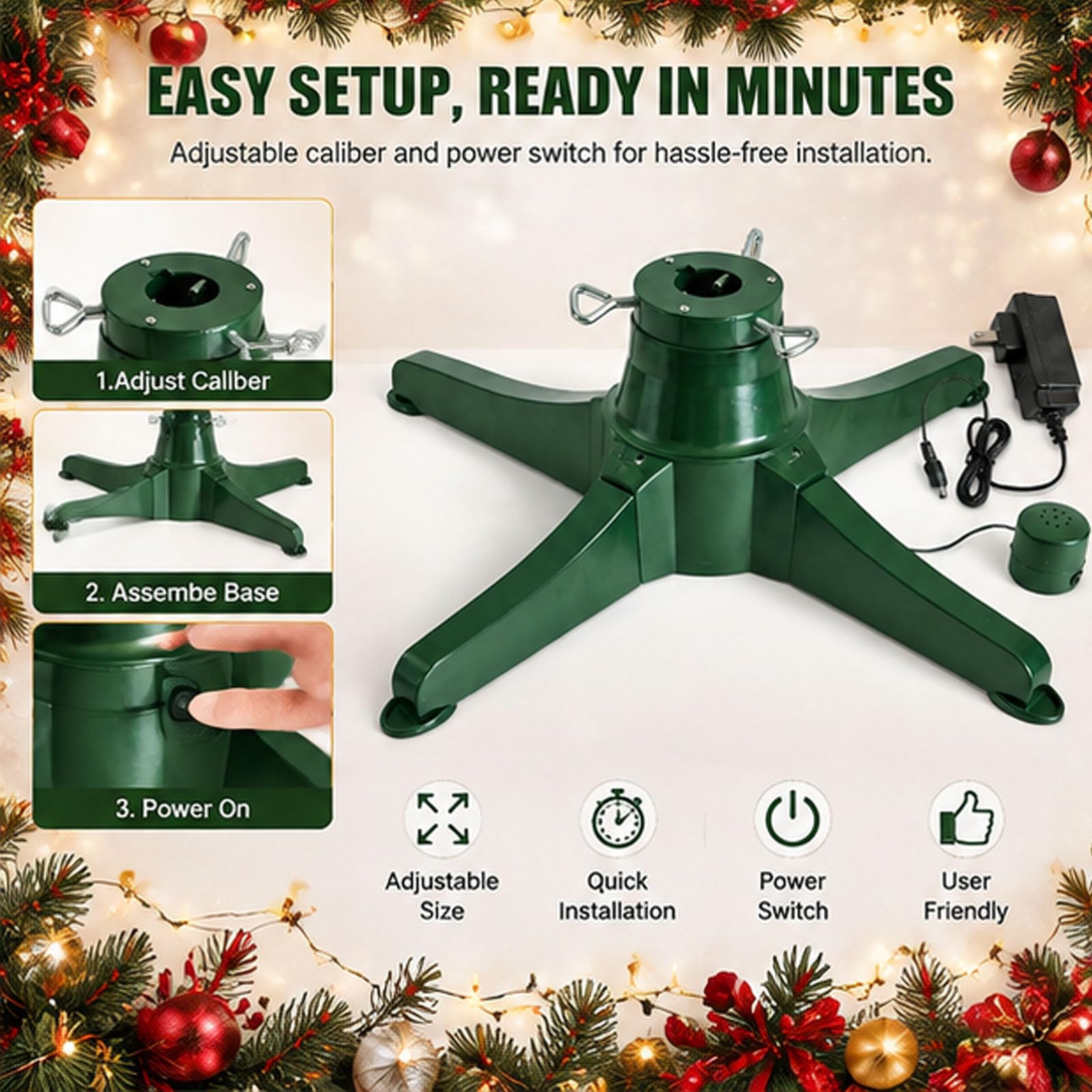 Albero di Natale Girevole a 360 Gradi, Supporto per Albero di 7,5 Piedi