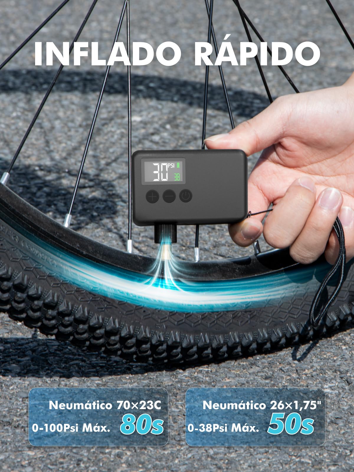 GPUTEK Bomba De Bicicleta Eléctrica, Bomba De Aire Portátil De Alta Presión De 120 PSI para Bicicletas Pequeñas con Medidor Digital para Válvulas Presta Y Schrader De Bicicletas De Carretera