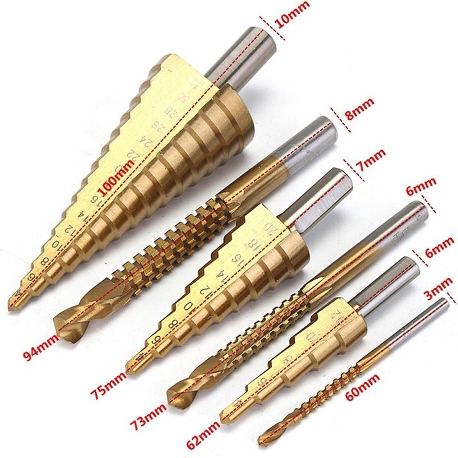 Broca escalonada, Brocas for metal, Broca escalonada de carburo Broca escalonada HSS recubierta de titanio con broca ranuradora, sierra for carpintería, perforación de metal y madera