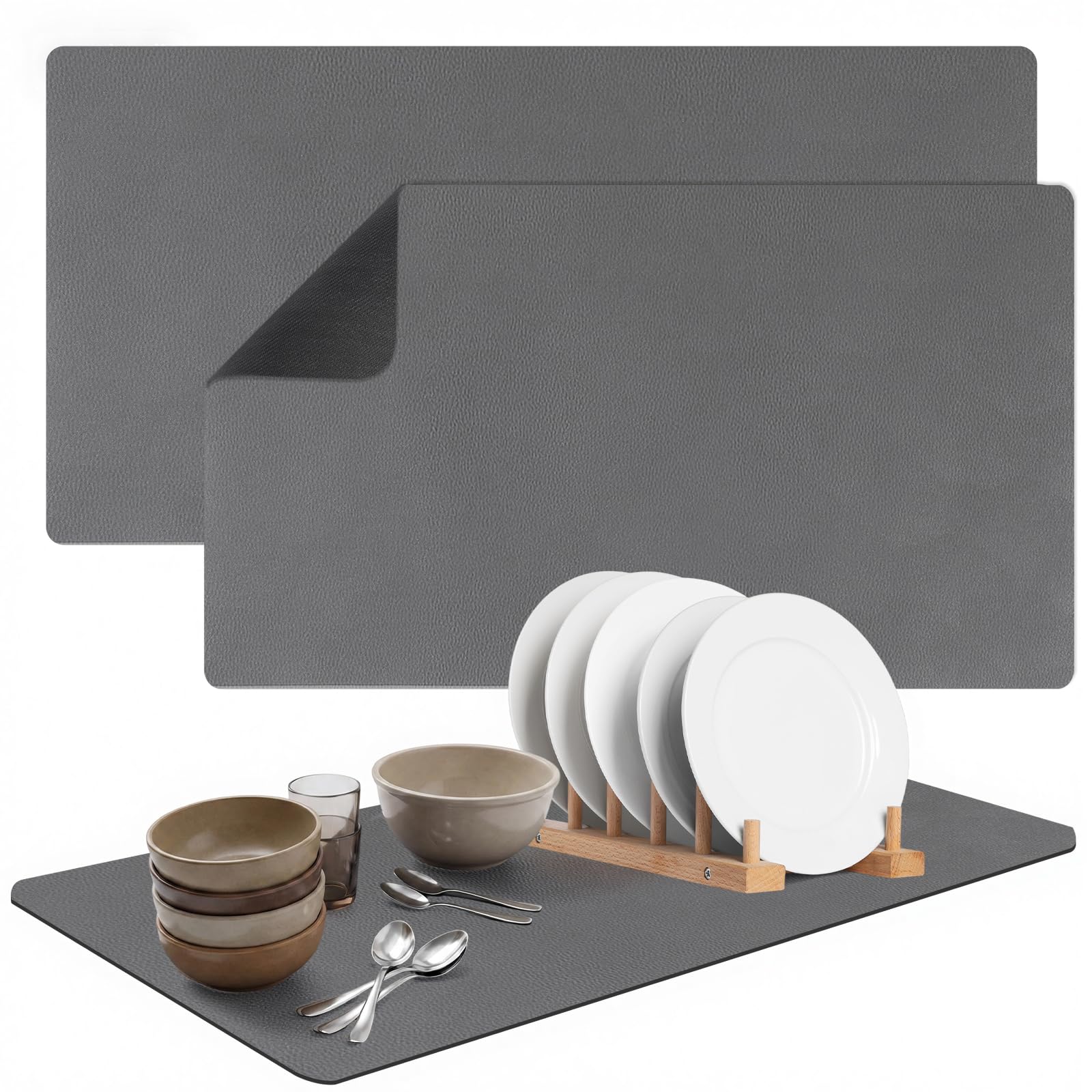 Tapete de secado de platos de cocina de alta resistencia térmica y base de goma, 2 uds