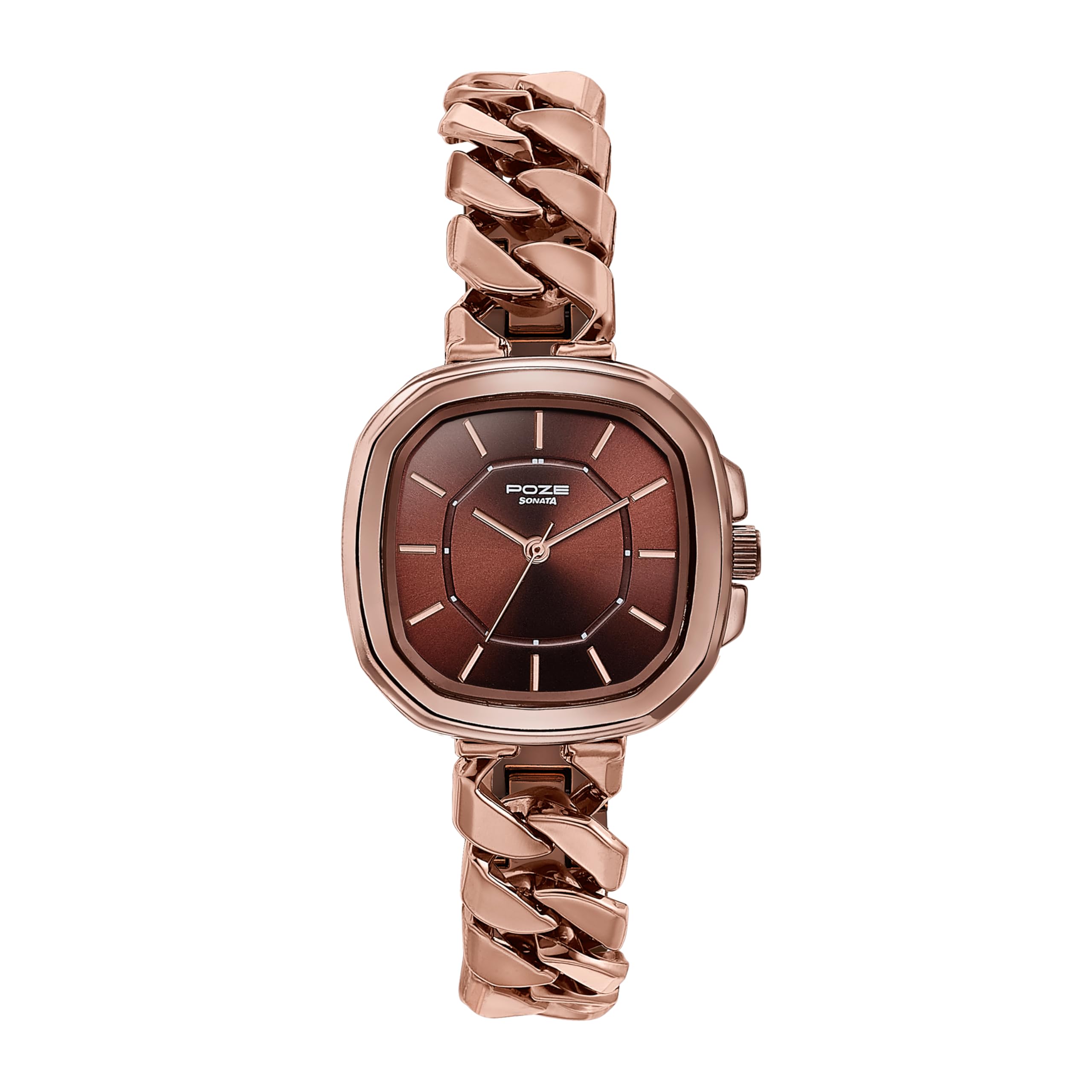 Poze Quartz Analog Brown Dial Chain Strap Watch for Women-image-25