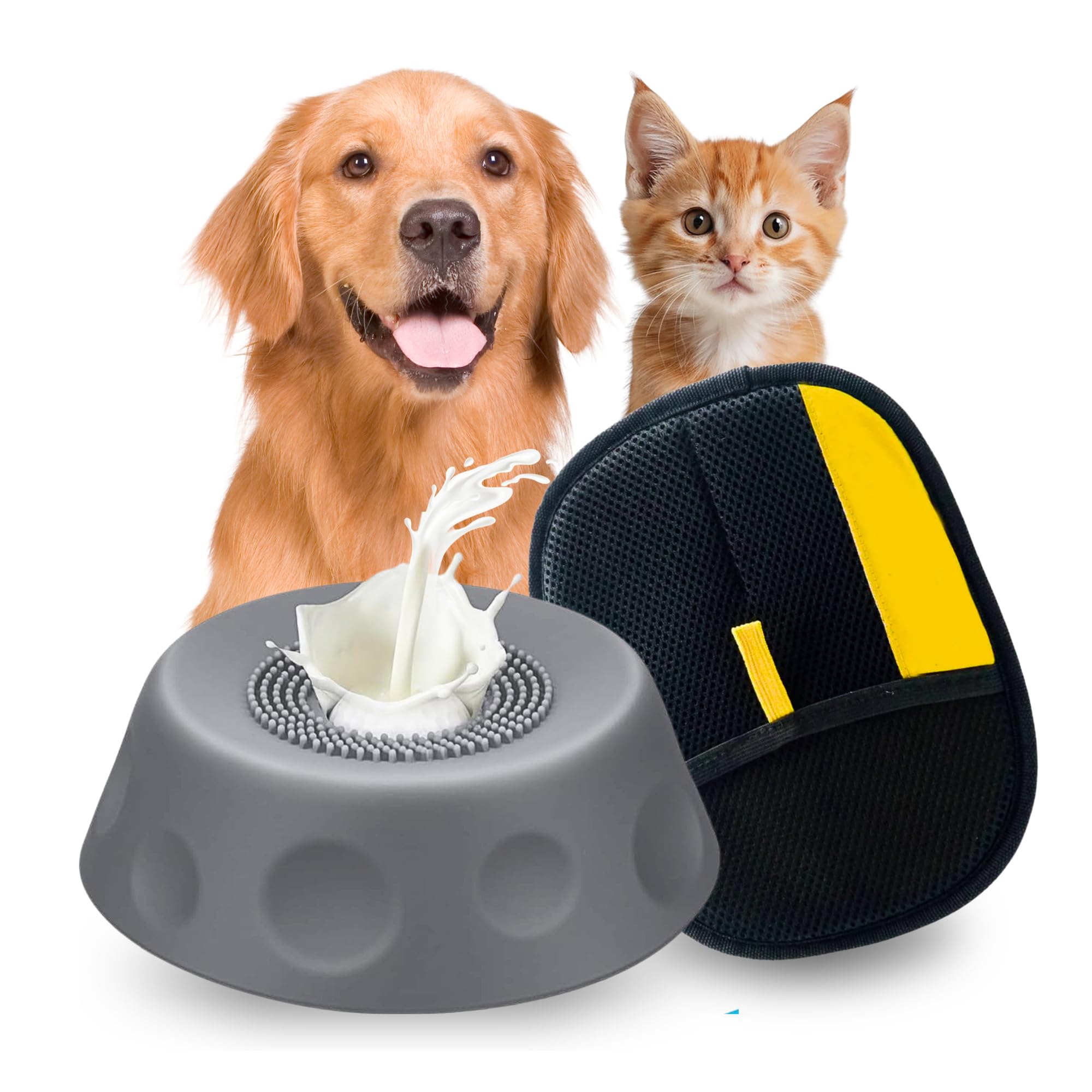 Gamelle lente pour chien et chat avec motif léchage central + gant pour animal de compagnie en bonus