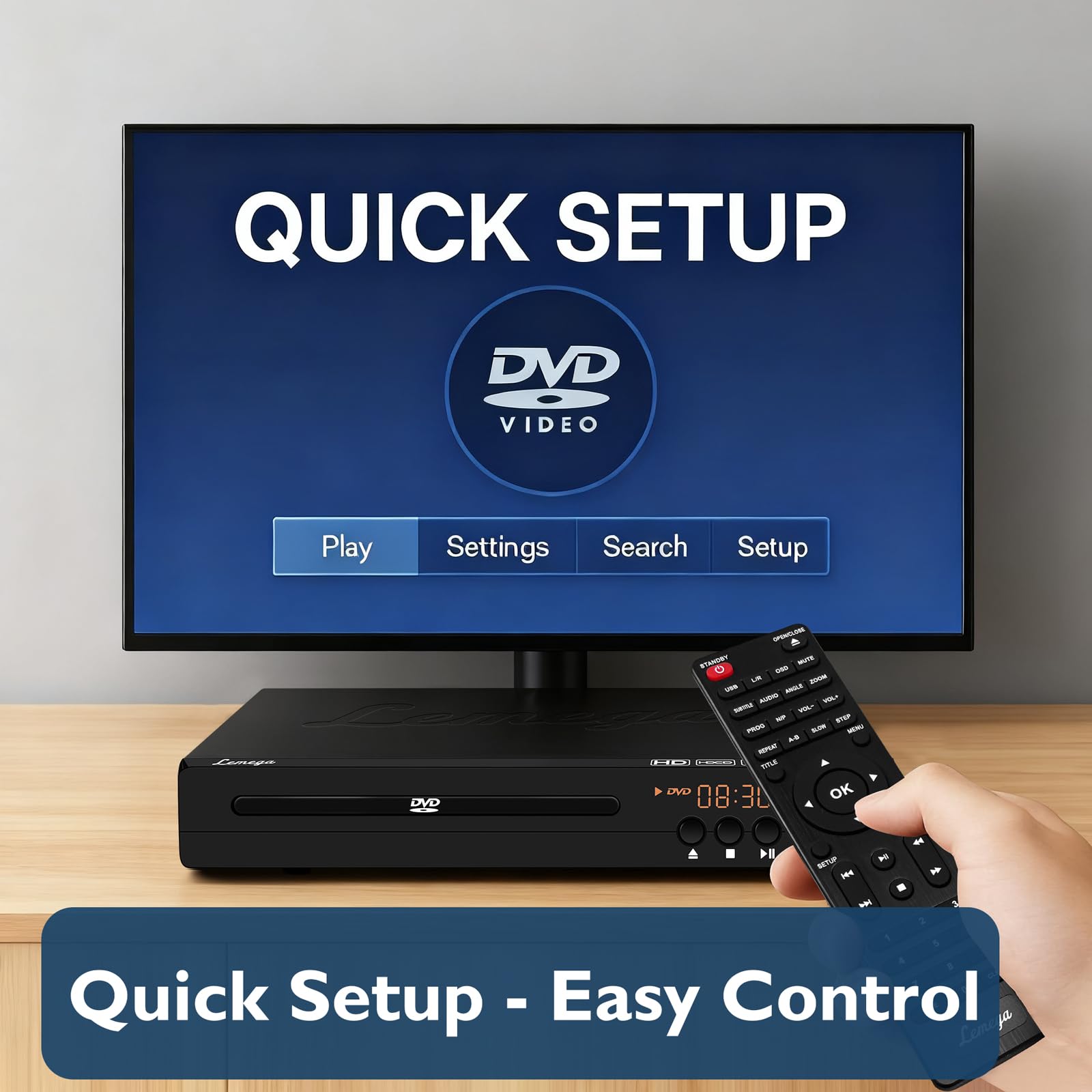 Lemega PlayHD DVD Player,Multi-Region DVD-Player ohne Regionalcode mit HDMI-Ausgang&1080p-Upscaling,USB/CD-Wiedergabe,RCA/AUX-Anschlüssen,Kompaktes Design für TV&Smart-TV,HDMI-Kabel inklusive (PlayHD)