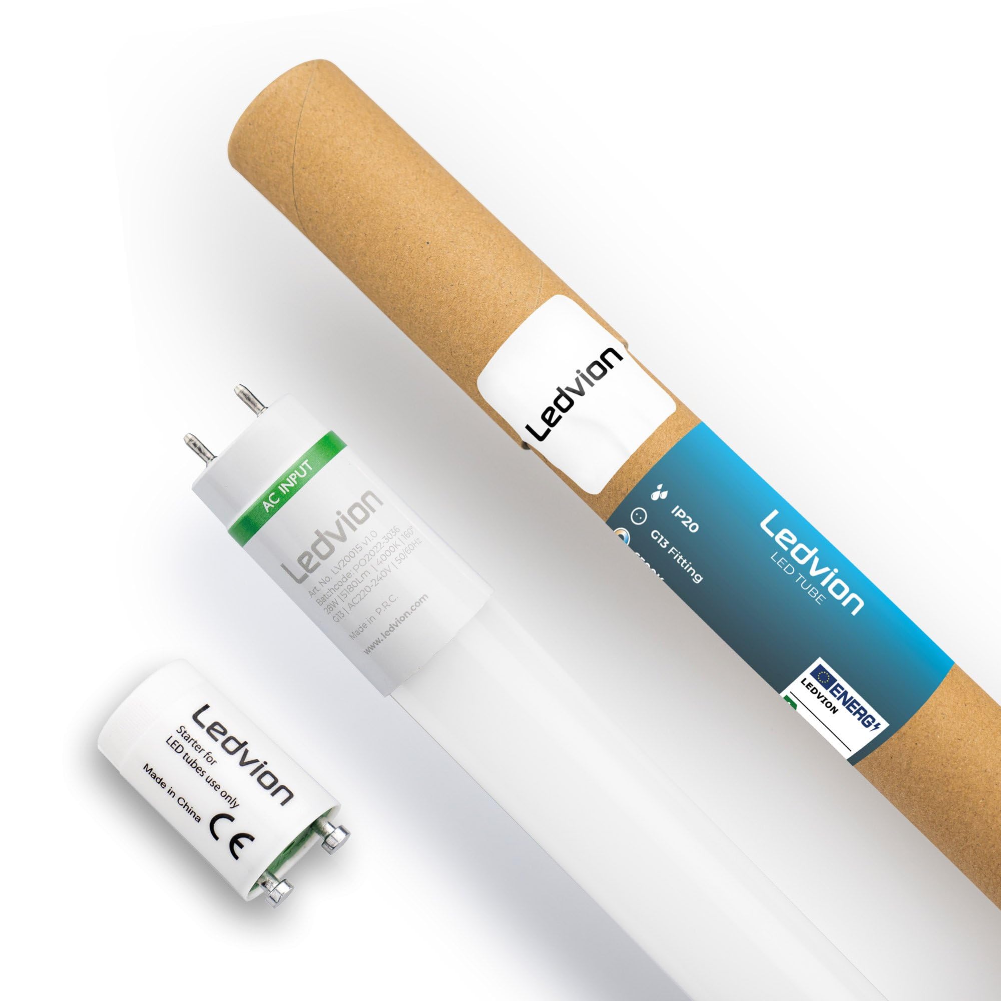 Ledvion - LED TL Tube, 150CM, 28W, 4000K, 185lm/W, Energy Label B, Incl. LED Starter