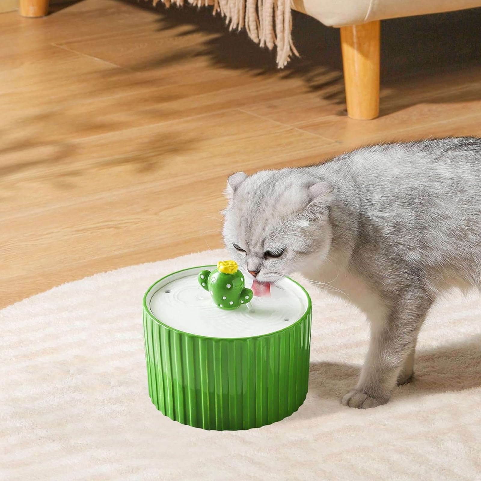Fontana per Gatti in Ceramica, Fontana per Gatti da 50 Oz/1,5 L per Bere con Pompa Ultra Silenziosa E 6 Filtri di Ricambio, Distributore Automatico di Acqua per Gatti,M