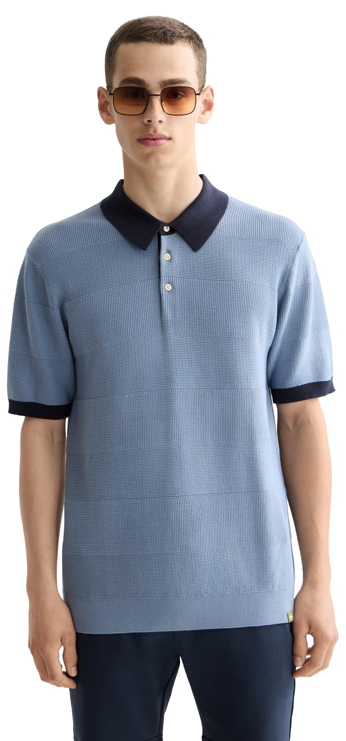 Scotch & Soda Knitted Polo Shirt Camisa de Polo Hombre, Faded Denim, S