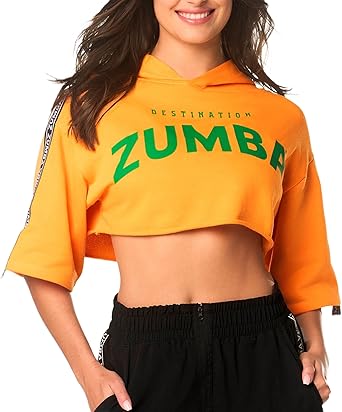 ZUMBA 】フード付きクロップド丈半袖フーディ Amazon.co.jp