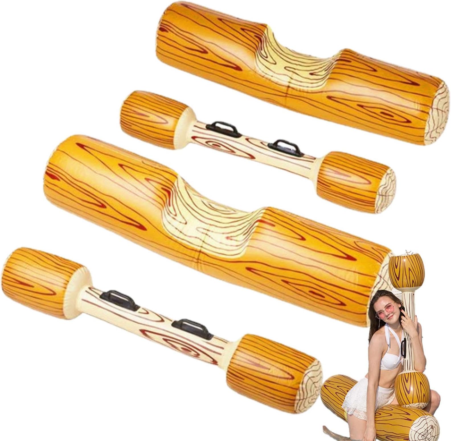 Battle Log Raft, Inflatable Pool Lounger Float, 4 Pcs Pool Floats for Swimming Tanning Sports Games Wood Grain Party Favors for 4 Players