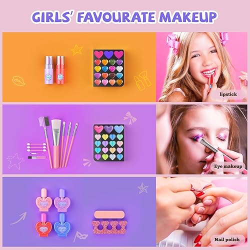 Miniatura 5 de Kit de maquillaje para niños y niñas, 66 piezas de maquillaje real para niños y niñas, kit de maquillaje lavable para niños pequeños, kit de