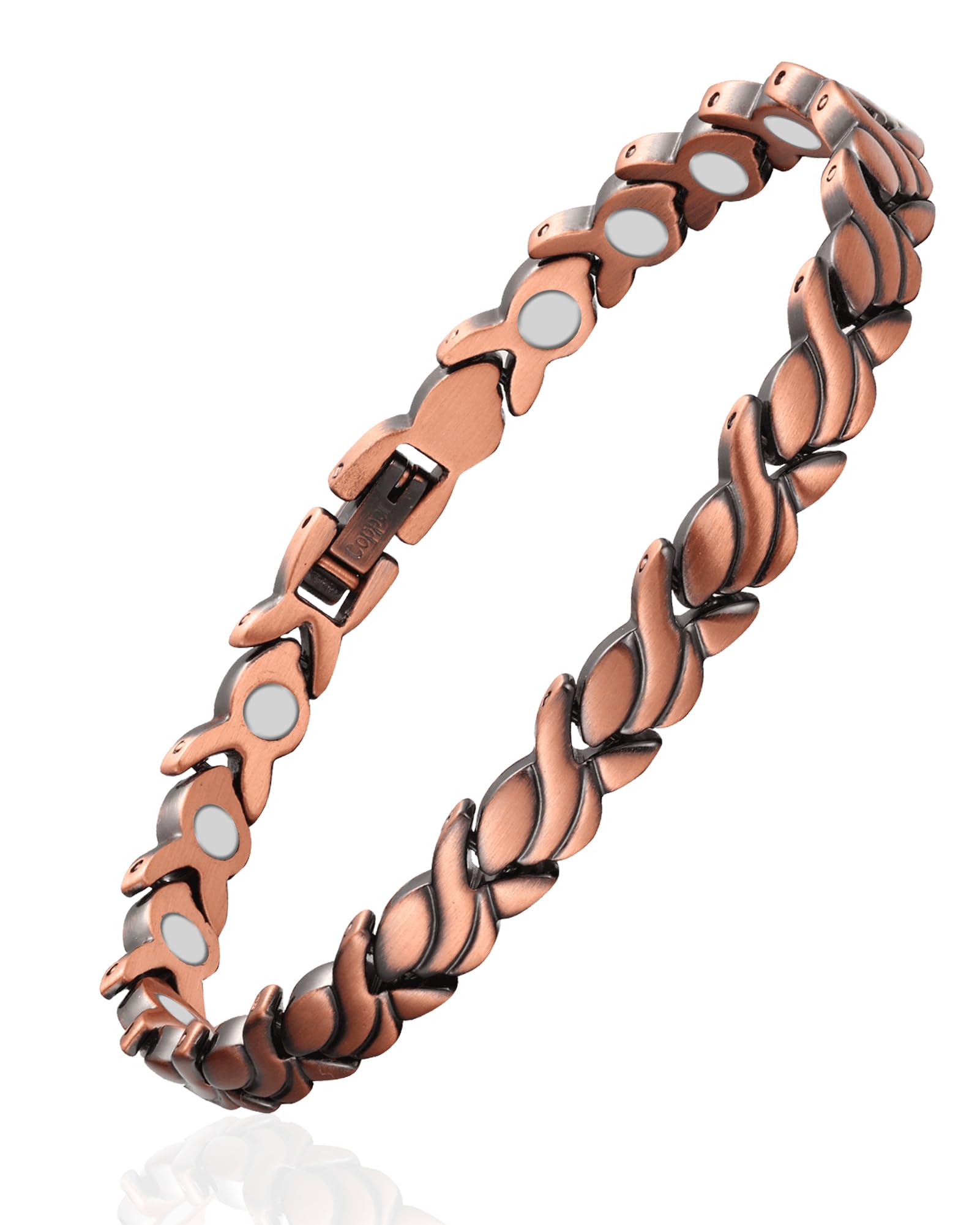 Juego de pulsera y anillo magnético de cobre puro al 99,99 % para mujer, diseño de alambre de corazón, joyería ajustable con imanes de 3800 Gauss, elegante caja de regalo