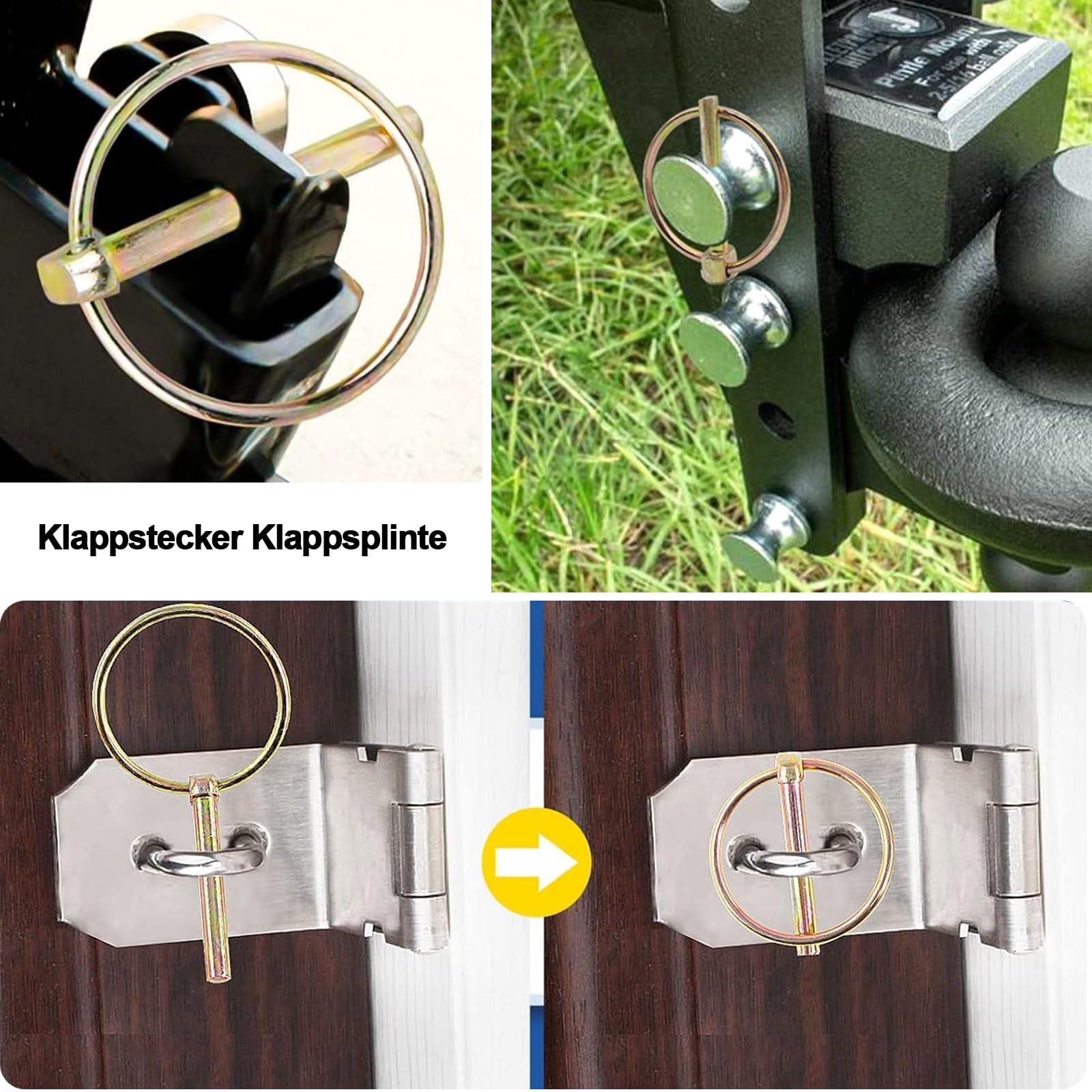 Clavijas plegables, 6 unidades, pasador de seguridad M4.5, pasador plegable, pasador plegable, pasador de remolque, kit de surtido, conector redondo, pasador de seguridad, para tractores, remolques,