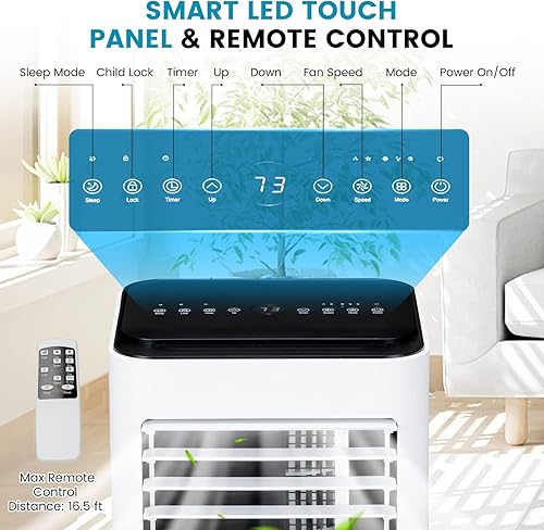 Miniatura 4 de GOFLAME Aire acondicionado portátil, potente unidad de CA de 8000 BTU con control remoto y 4 ruedas, enfriador de aire 3 en 1, deshumidificador y