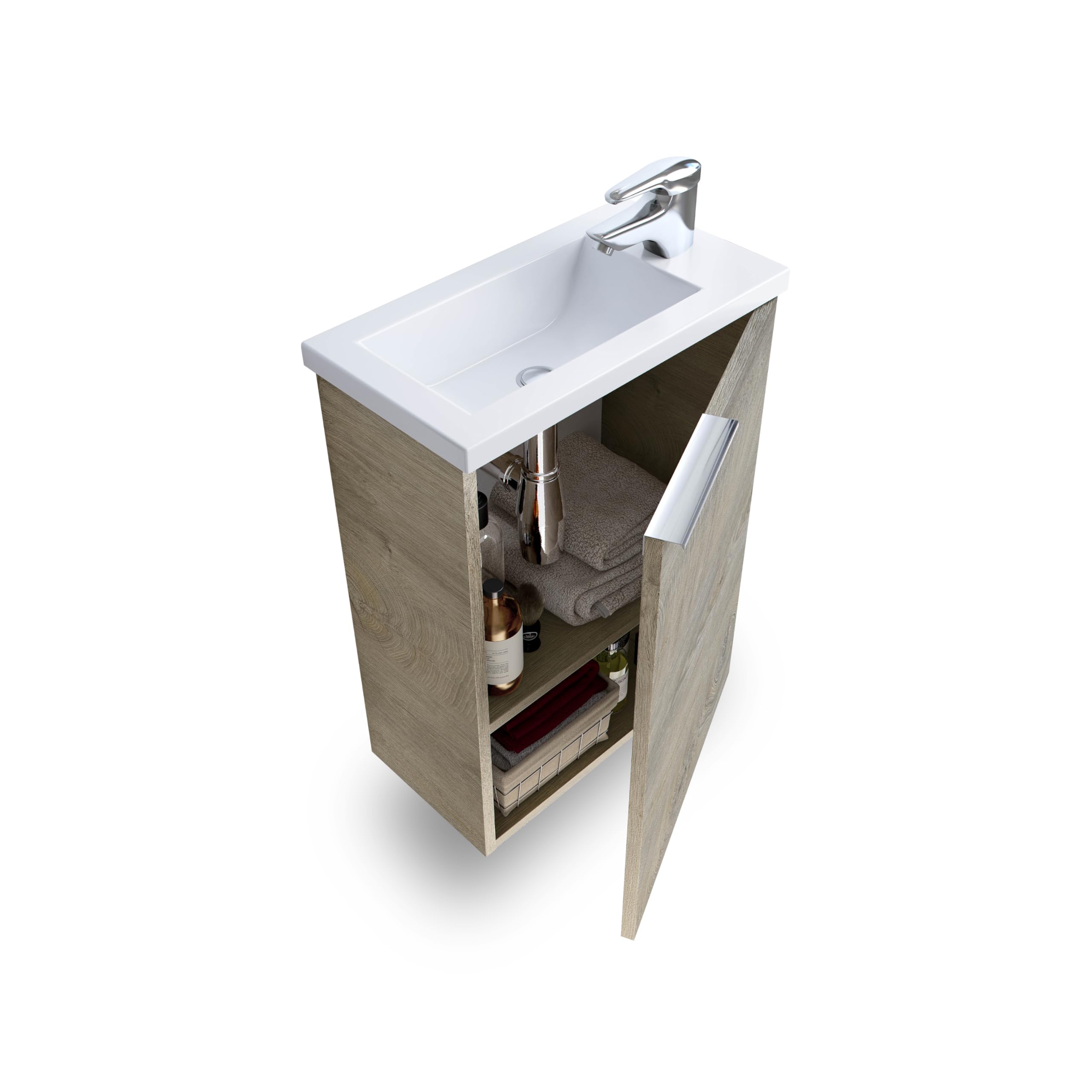 duehome | Mueble de Baño con Espejo y Lavabo, Modulo Suspendido, Modelo Snese, Acabado en Roble Alaska, Medidas: 40 cm (Ancho) x 58 cm (Alto) x 22 cm (Fondo)