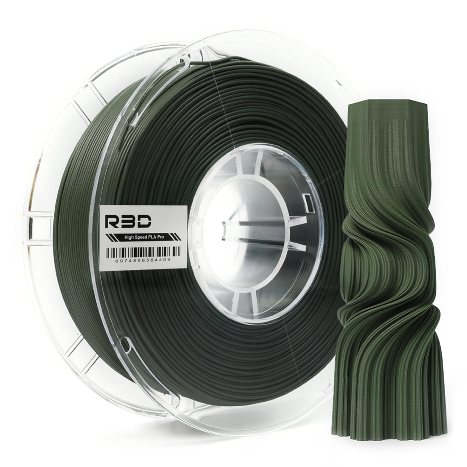 R3D High Speed PLA Pro Filament 1.75mm 1KG, 3D Printer Filament for 30-600 mm/s High-Speed Printing, Dimensional Accuracy +/- 0.02 mm, Plastic Spool, Compatible with AMS (Matte Olive Green)