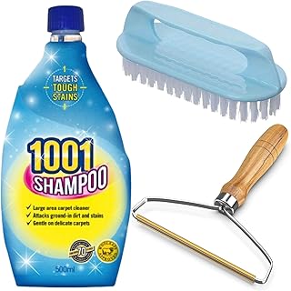 1001 Carpet Cleaner Bundle – Includes 1001 Carpet Shampoo, Magic Lint Remover & Iron-Shaped Cleaning Brush – Cleaner Foam & Rug Shampoo Kit – Pet Hair Removal Tool