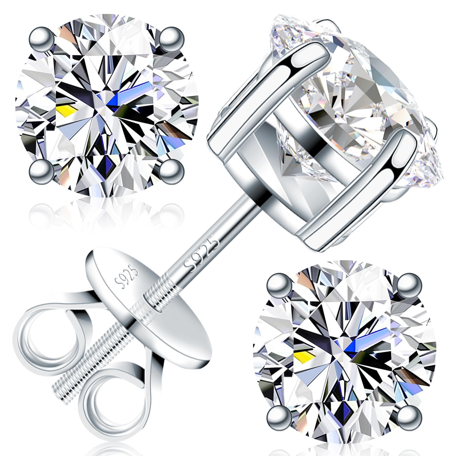 Velelia Moissanite Earrings for Men Women 0 2ct-3 0ct Men 925 Sterling Silver Earrings Round Cut Diamond Stud