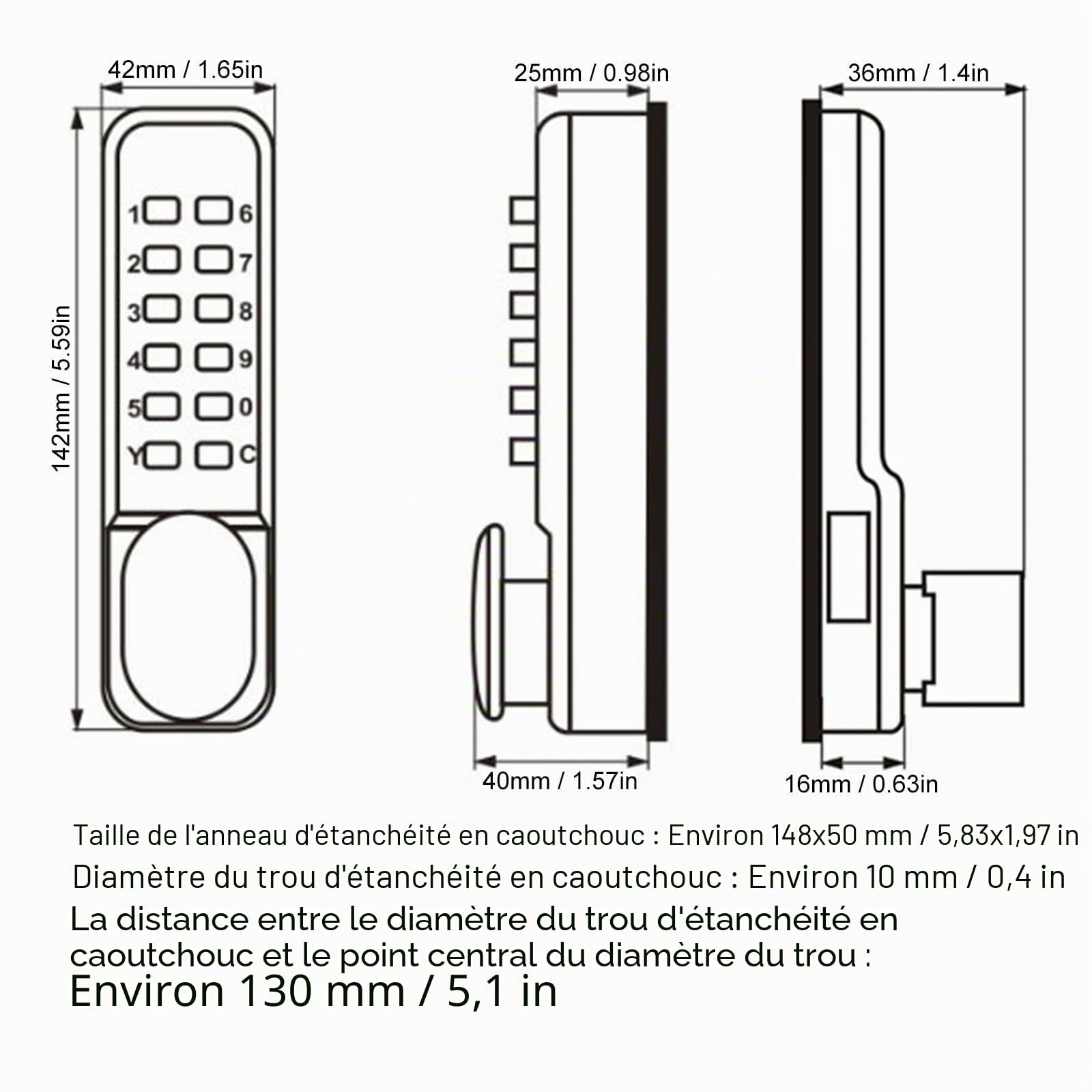 Serrure a Code Mecanique, Serrure a Combinaison Mecanique avec Poignée Verrou a Code Mecanique Exterieur Digicode pour Porte Extérieur, pour Portes D'entrée Maison Hôtel (Noir)