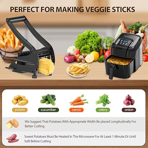 Miniatura 2 de Cortador de papas fritas, cortador profesional de patatas de acero inoxidable con 2 cuchillas, rebanador de papas fritas, máquina de papas fritas