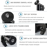 Vista 8 de EXMAX Mini cabeza esférica de aleación de aluminio de 360 grados giratoria Mini trípode con adaptador de tornillo de 3/8 a 1/4 pulgadas para cámara
