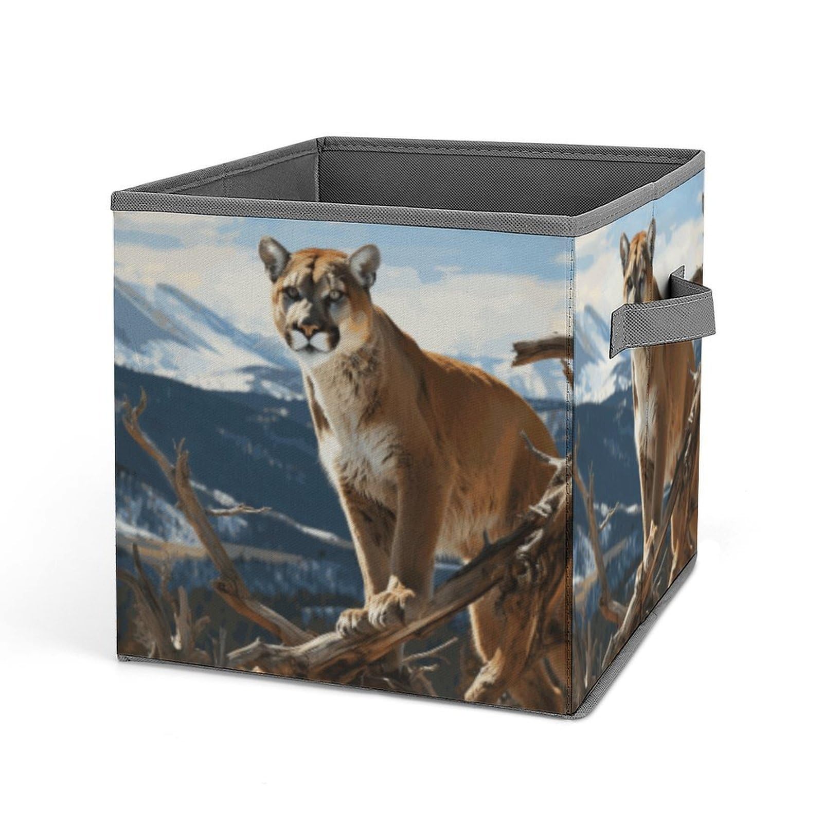VstaDank Panther Mountain Lion Storage Bin Collapsible Storage Cubes Organizer Oxford Cloth Storage Box with Dual Handles Large Stackable Closet Storage Bins for Sheets Hat Sweater