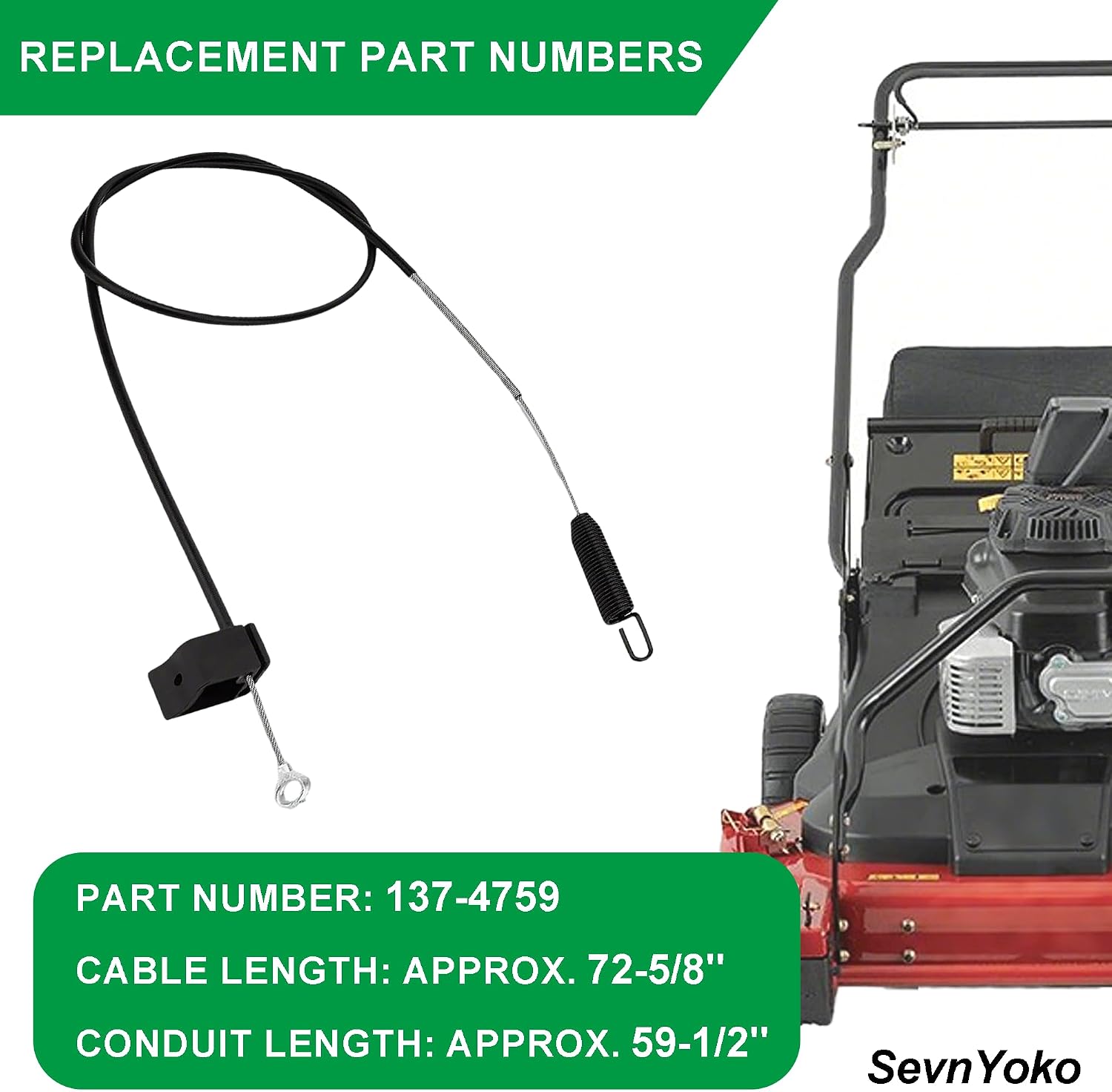 137-4759 Blade Brake Cable - BBC Direct Replacement for Exmark ECS180KA30000, ECX200KC30000 and Toro 22207, 22210, 22215, 22225-72-5/8" Cable Length, 59-1/2" Conduit