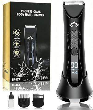 Suttik Manscape Body & Pubic Hair Trimmer for Men, Groin & Ball Trimmer Men, Electric Razor Mens Grooming Kit, Body Groomer Ball Shaver for Smooth Wet/Dry Shaving, Led Light