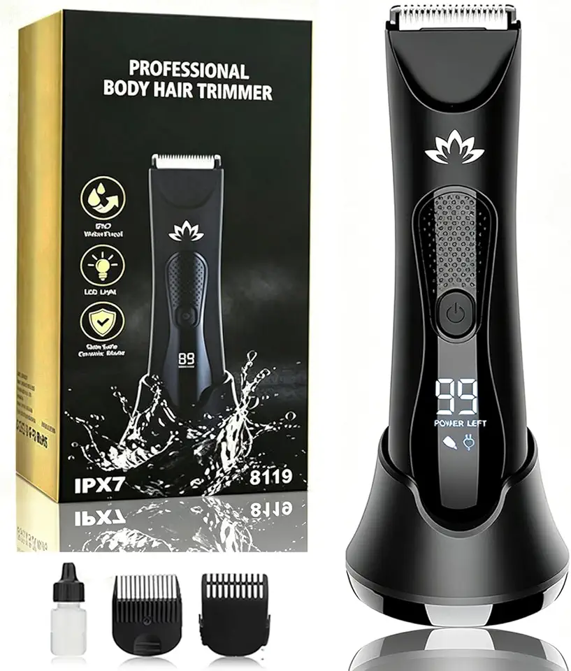 Suttik Aparador de pelos pubianos e corporais Manscape para homens, aparador de virilha e bola, kit de barbeador elétrico masculino, barbeador de bolas para barbear suave, molhado/seco, luz LED