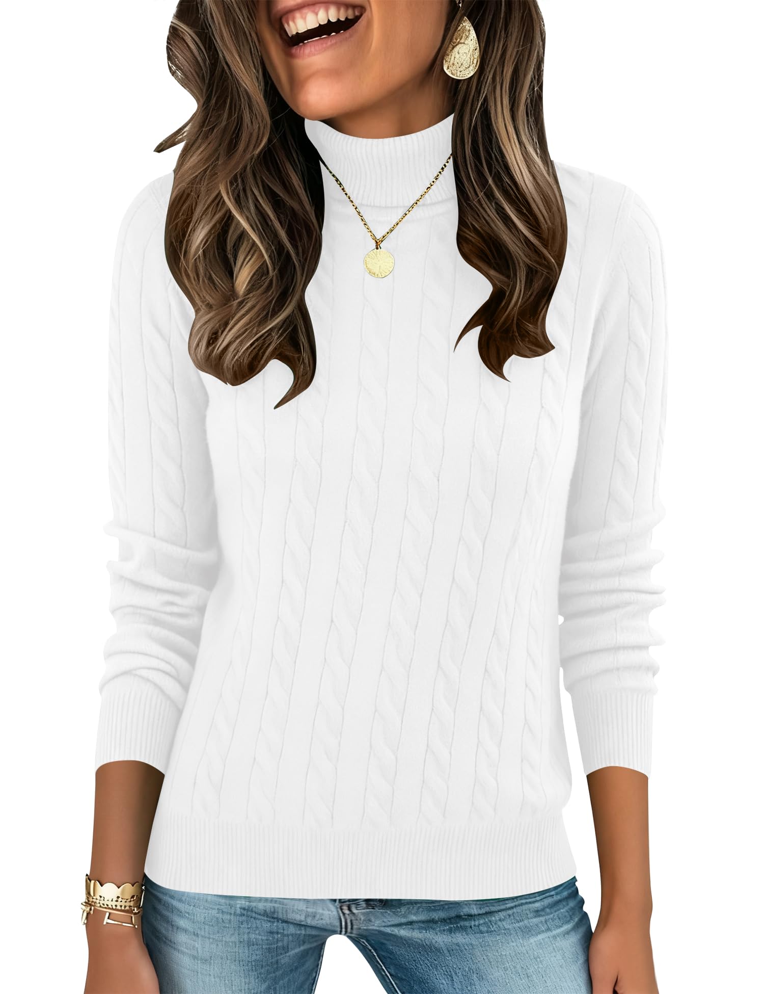LOMON Womens Casual Turtleneck Sweaters Cable Knit Fall Long Sleeve Slim Fit Pullover Tops