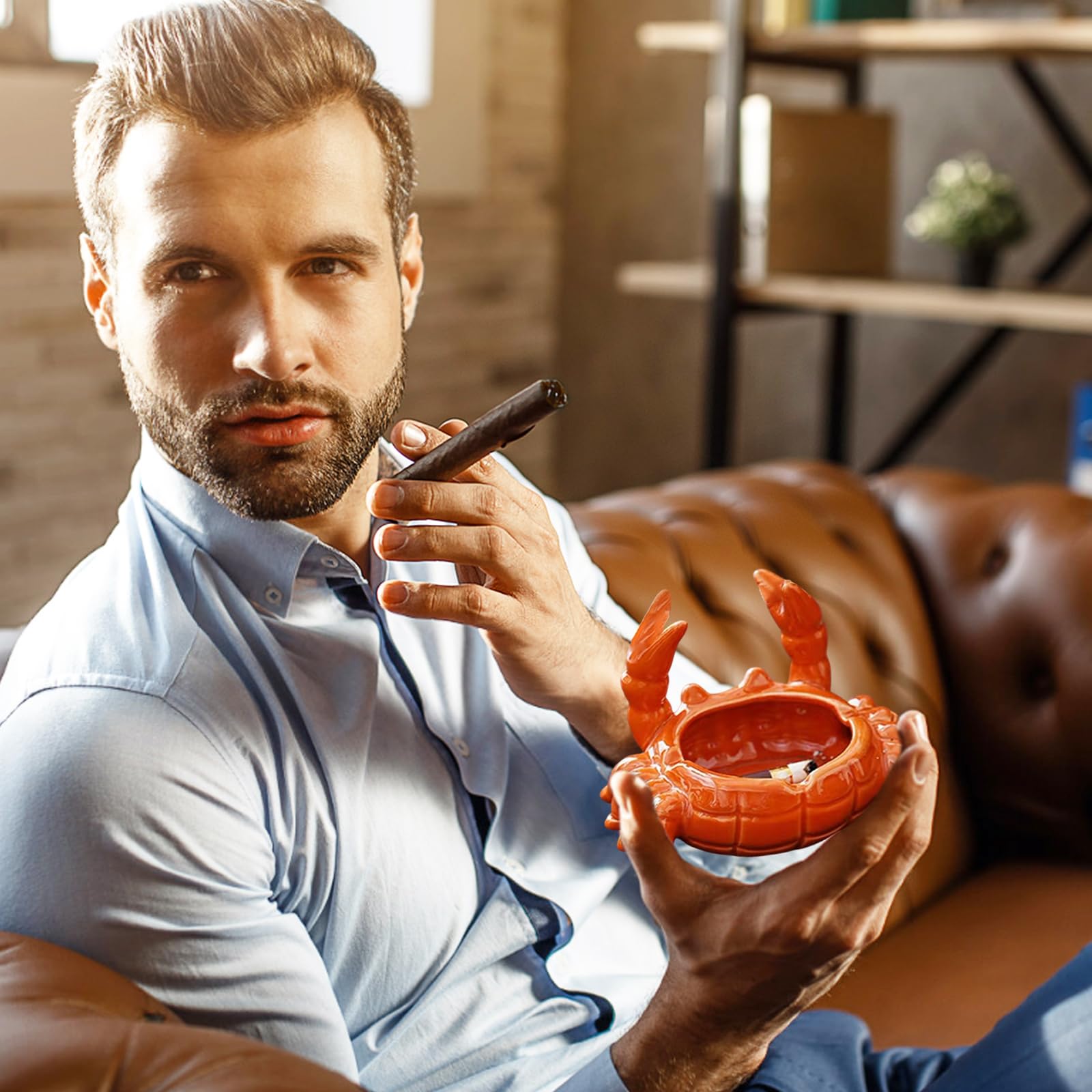 Popielniczka, elegancka ceramiczna popielniczka z pokrywką, kreatywna i zabawna, przeciw muchom, do salonu i biura domowego