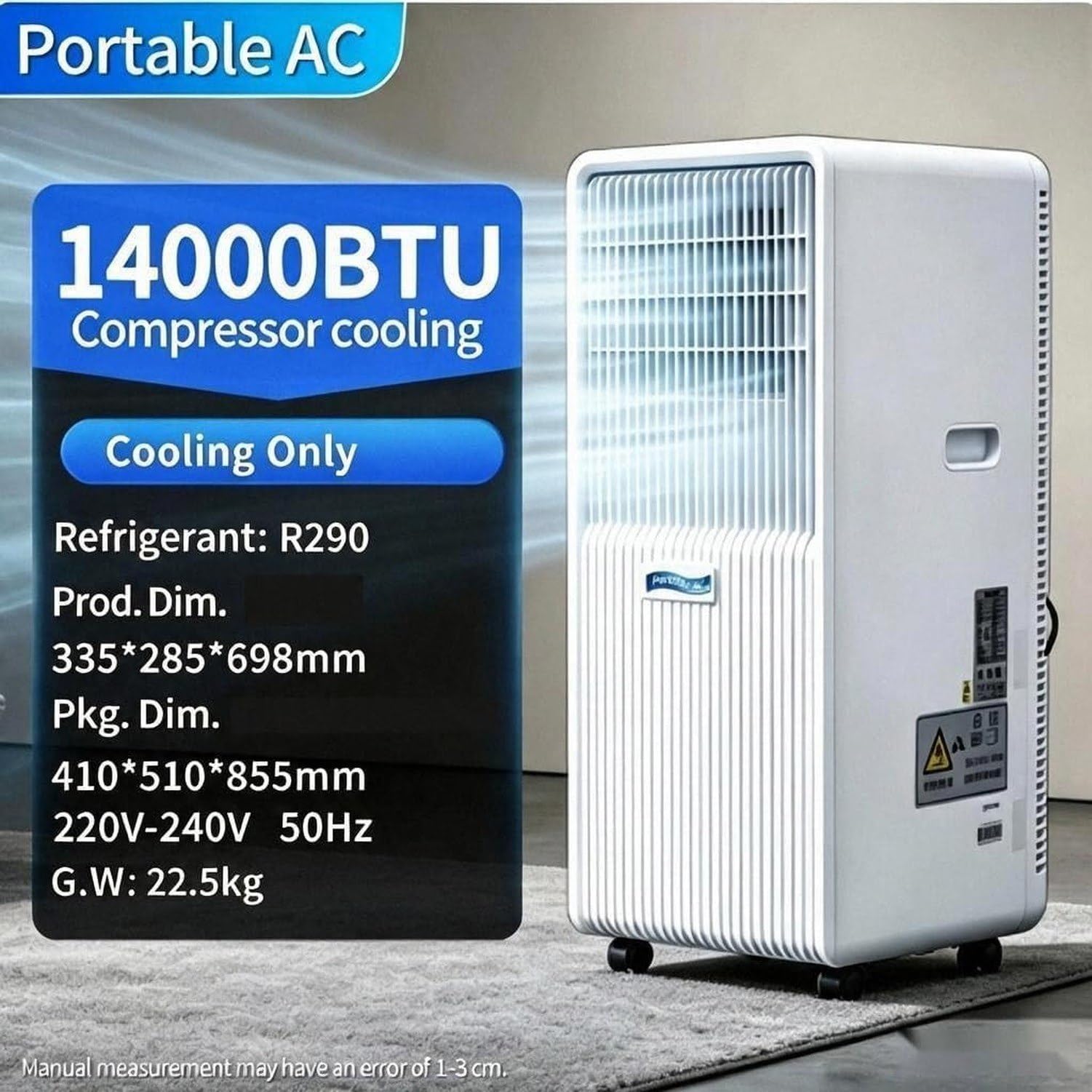 Aire Acondicionado Portátil 7000 BTU, 3-en-1 Frío, Deshumidificador y Ventilador, Enfriador de Aire Silencioso para Habitaciones hasta 20m², White, 14000BTU