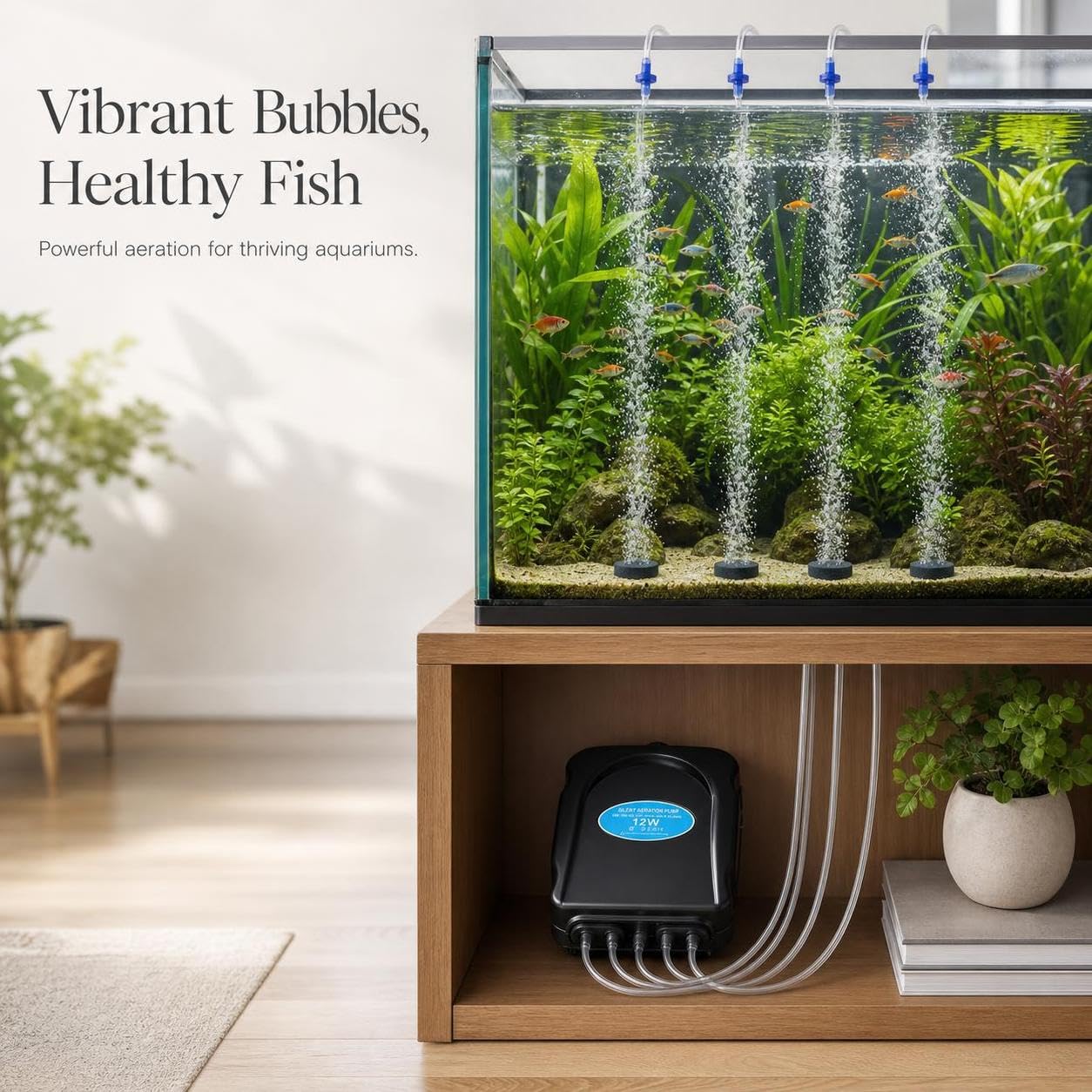 Aquarium Luftpumpe, leiser Betrieb, 12 W, 4 Anschlüsse