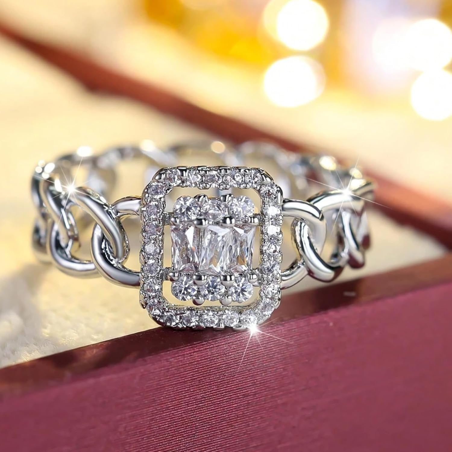 Statement Rings Cubic Zirconia Silver Fashion Engagement Rings Accessories Jewelry Anniversary Birthday Gifts for Women - Image 2