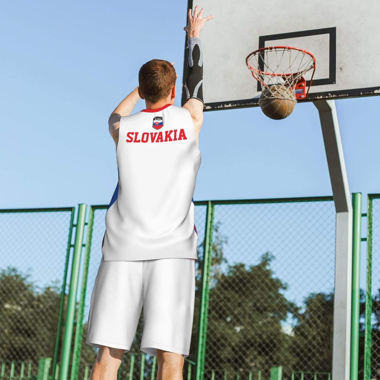 Slovakia Flag Grain (3) Basketball Jersey Uniform Suit for Men Adults Training Athletic Set