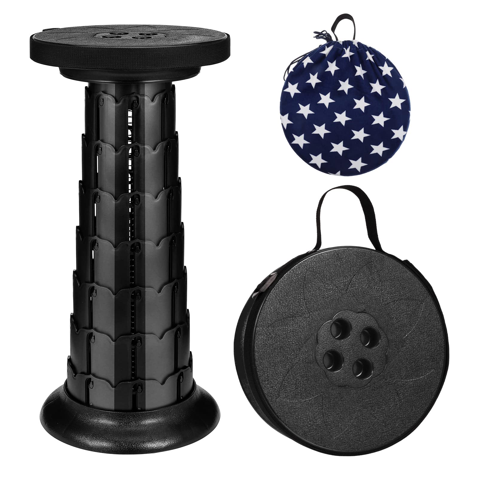 BOWINRPortable Telescopic Stool Collapsible & Retractable Folding Chair for Adults Lightweight Telescoping Foldable Seat Max Load Capacity 550 lbs for Camping Fishing Hiking BBQ Outdoor Indoor