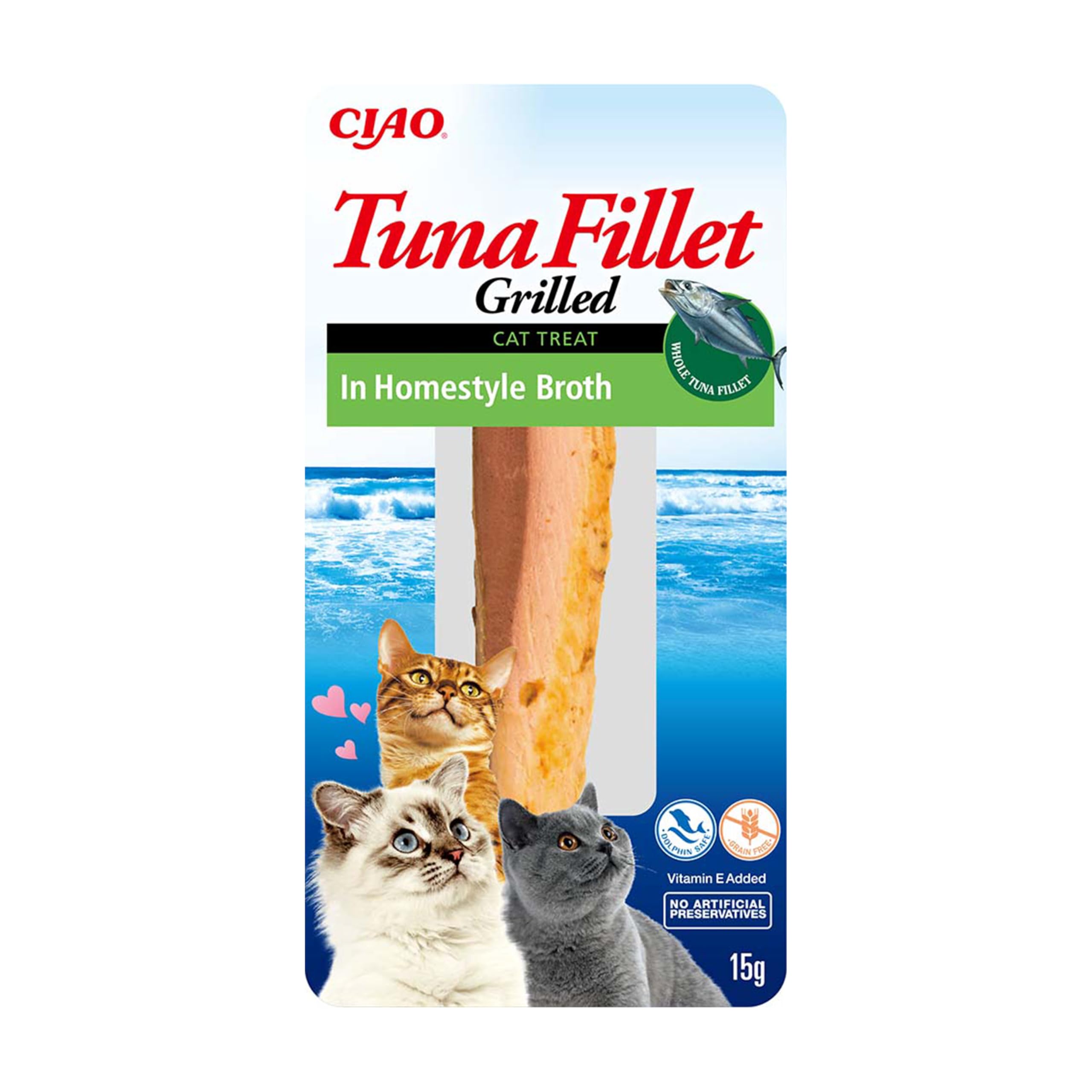 Ciao Grilled Tuna Fillet in Homestyle Broth by Inaba - 12 Packs (12x 15g total) / Cat Treat, Delicious & Healthy Snack, Food Topper, Pill Assist, Training Treat, Natural, Grain Free
