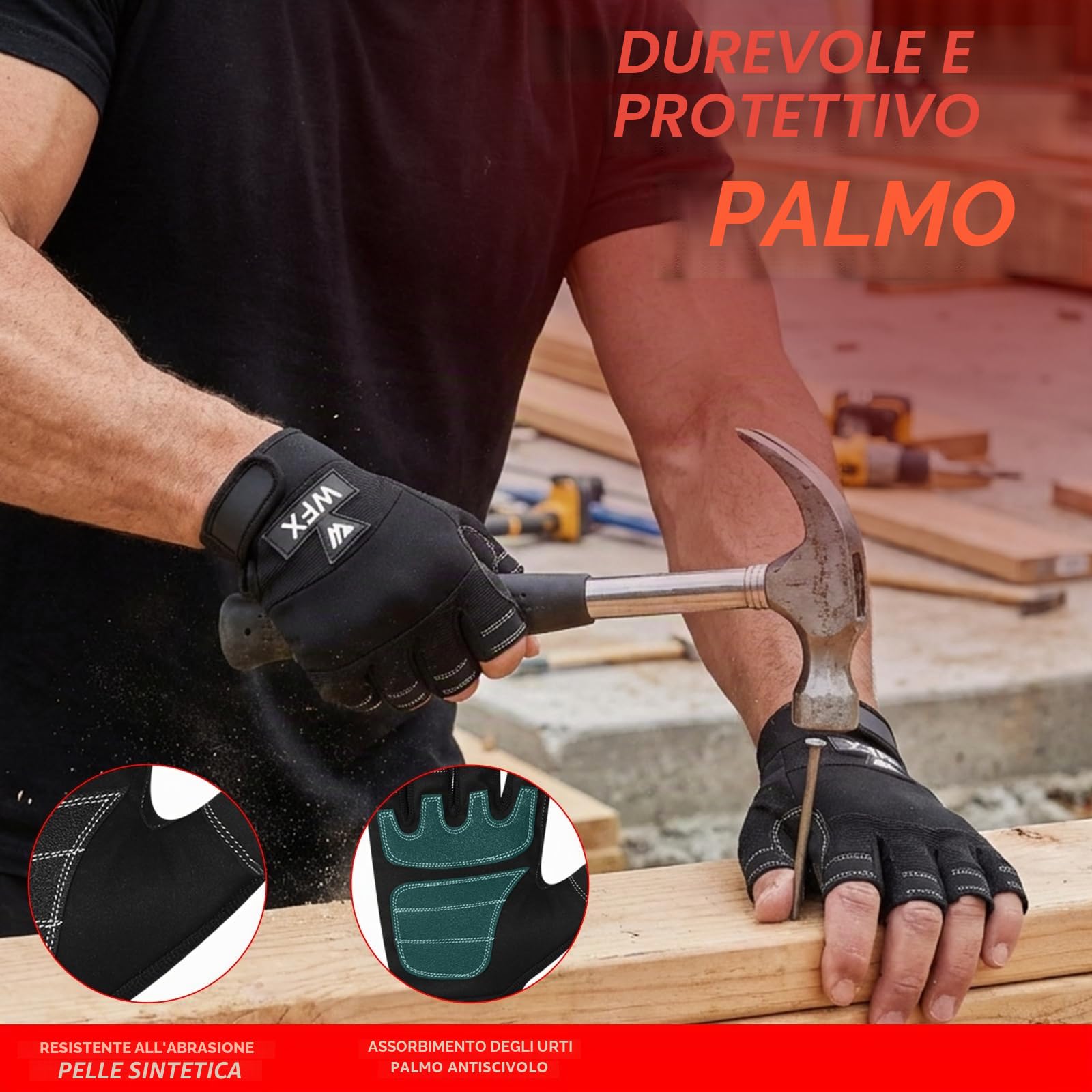 WESTWOOD FOX GEAR Guanti Resistenti Senza Dita, Guanti protettivi da Lavoro, Palmo Imbottito, Mezze Dita Nere (Grande)