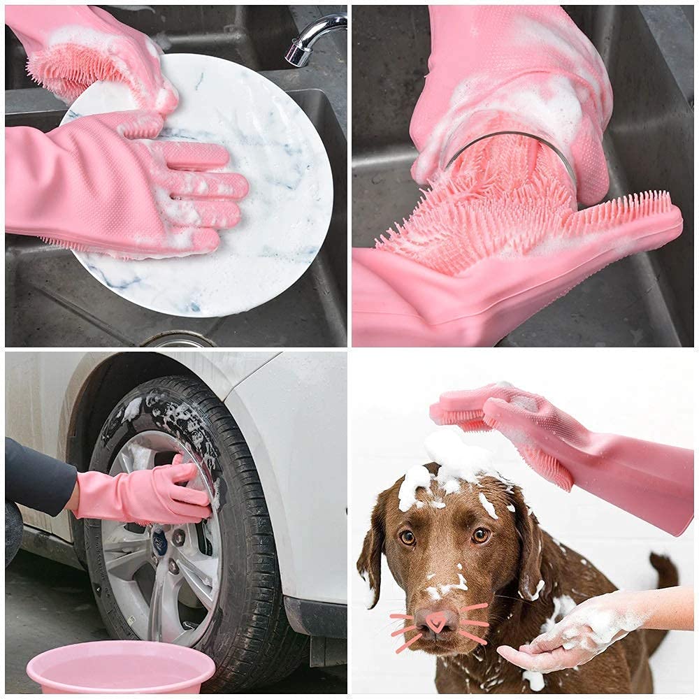 OXSAM Silicone Hand Gloves For Dish Washing Pet Grooming, Car Wash, Bathroom Cleaning, And Kitchen Pack of 1 (Multicolour) 2