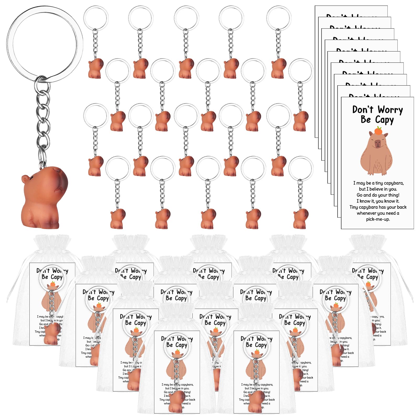 25 Sets Thank You Keychain Gifts Inspirational Gift Bulk Cute Capybara Keychain with Encouragement Thank You Cards and Organza Bags Employee Appreciation Gifts for for Staff Colleague Teacher Team
