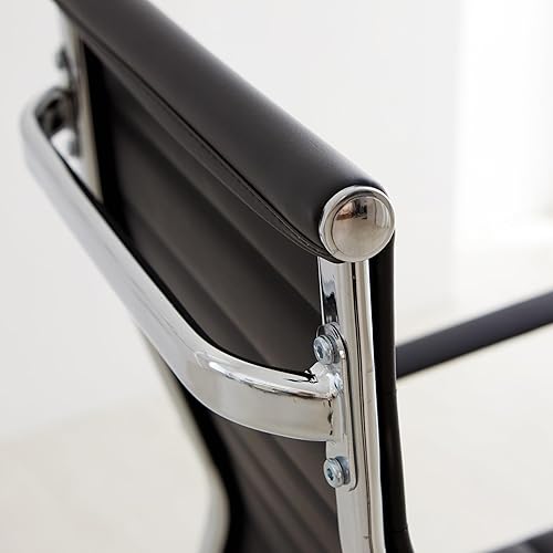 Miniatura 8 de Livinia Silla de escritorio ejecutiva moderna, sillas giratorias de sala de conferencias de cromo y cuero con respaldo alto acanalado, altura