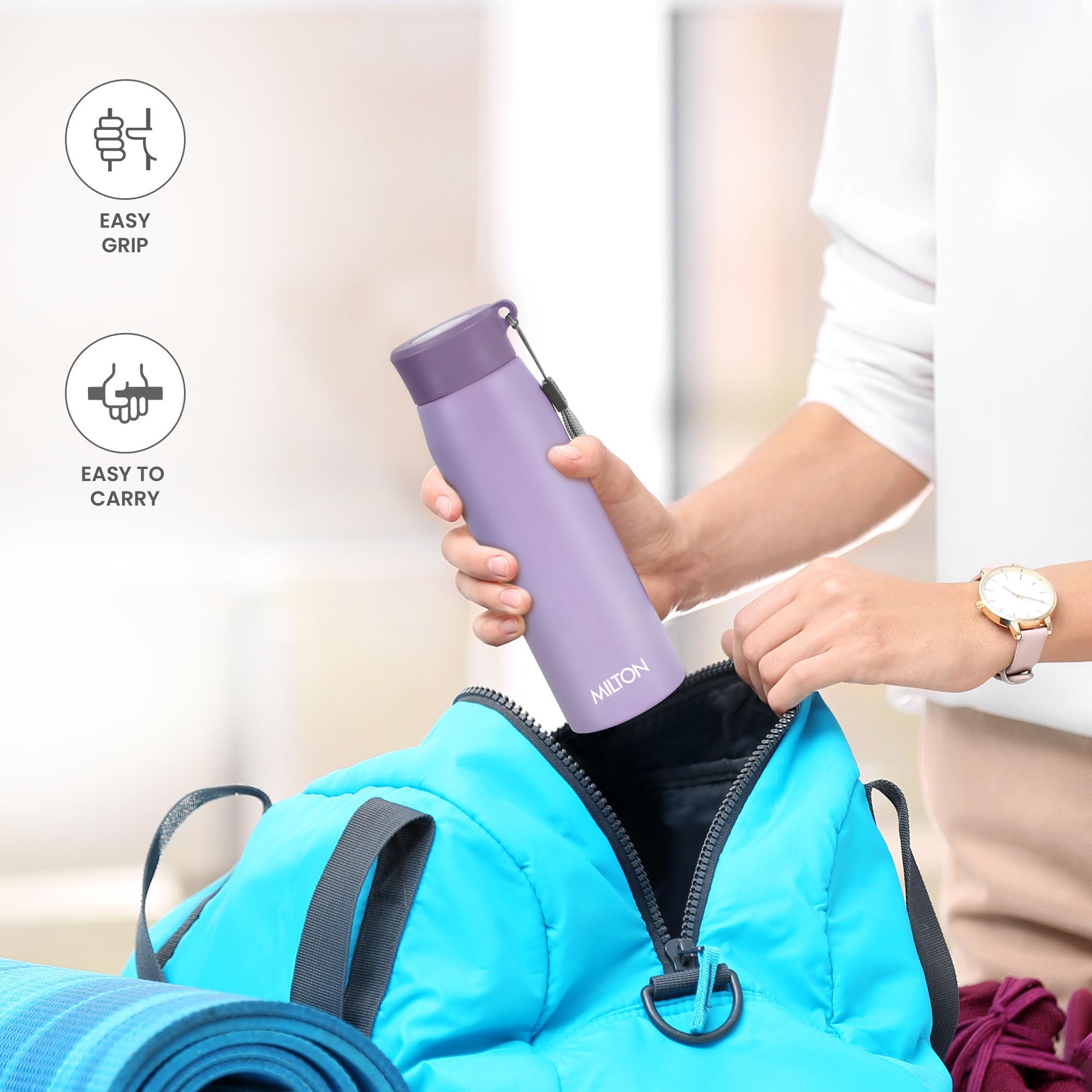 MILTON Handy 650 Stainless Steel Sipper Water Bottle 690 ml, Single Walled, ISI Certified I Leak Proof Lid, Rust Proof I For School, Office, Gym I Purple — Amazon image 2