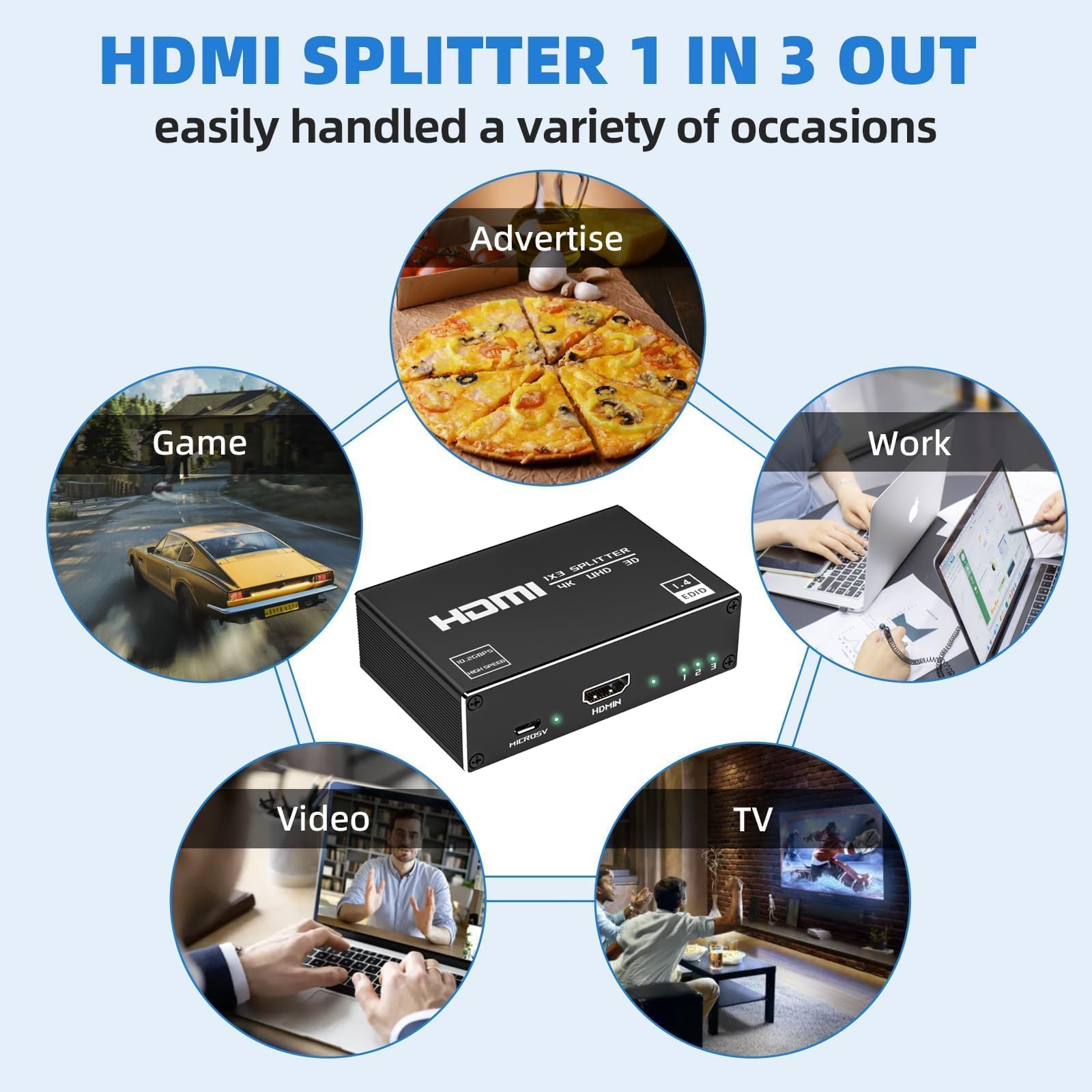 HDMI Splitter 1 in 3 out 4K sdoppiatore HDMI per 3 monitor HDCP 3D UHD 1080P compatibile con Laptop PC DVD HDTV console di gioco