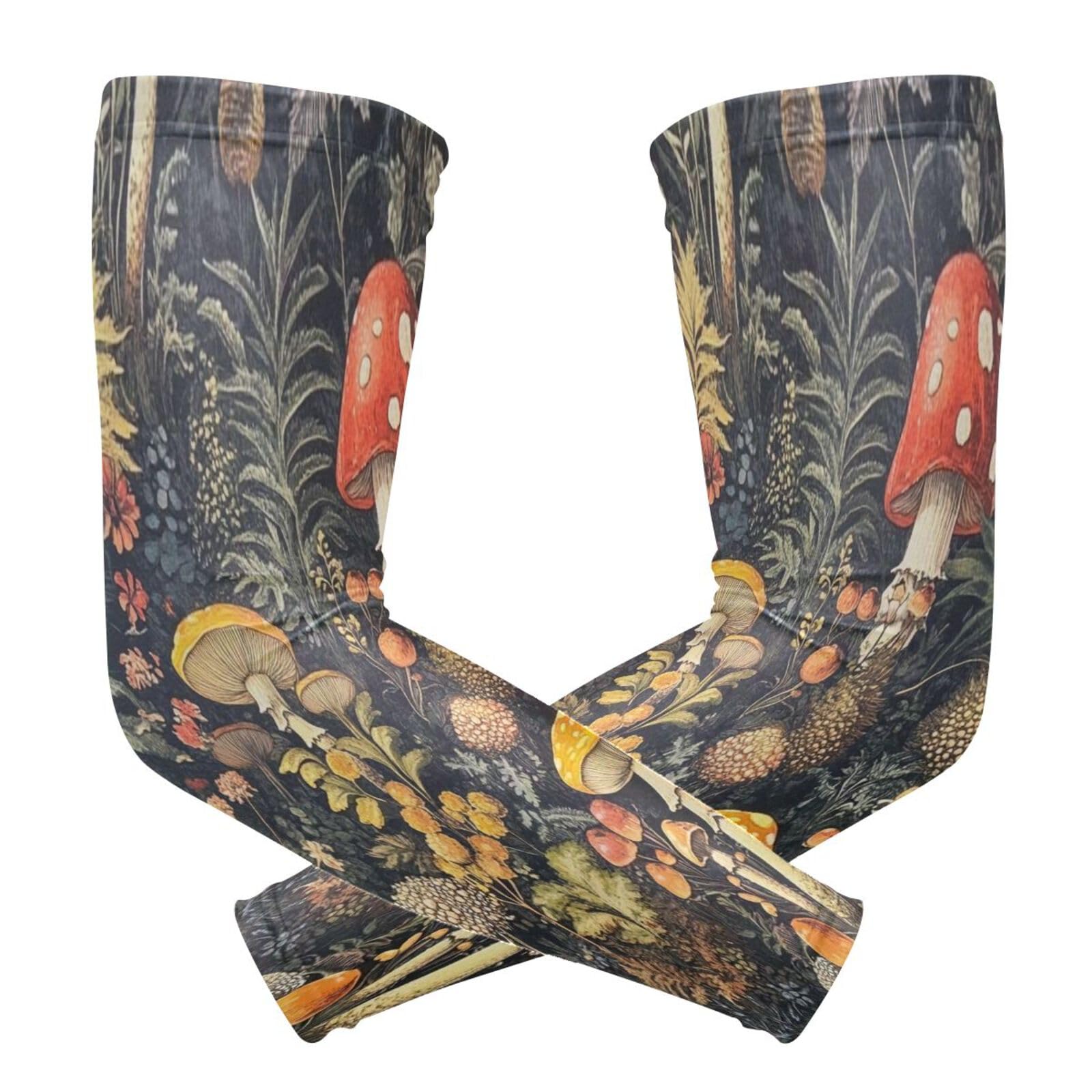 Kigai Mushroom Plant UV Sun Protection Arm Sleeves for Men Women Cooling Compression Sports Arm Sleeves Tattoo Cover Up