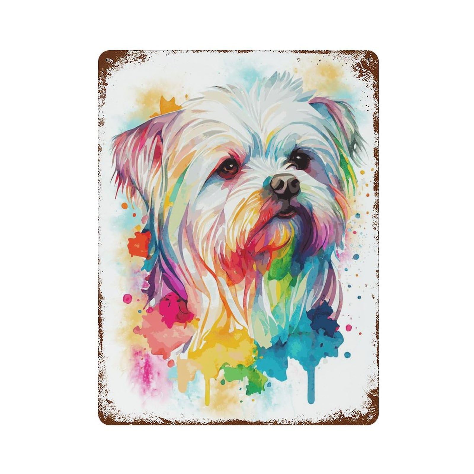 Colorful Maltese Dog Art Rusty Metal Tin Sign 15.7"x11.8", Rustic Home Decor for Living Room, Hallway And Home Decor