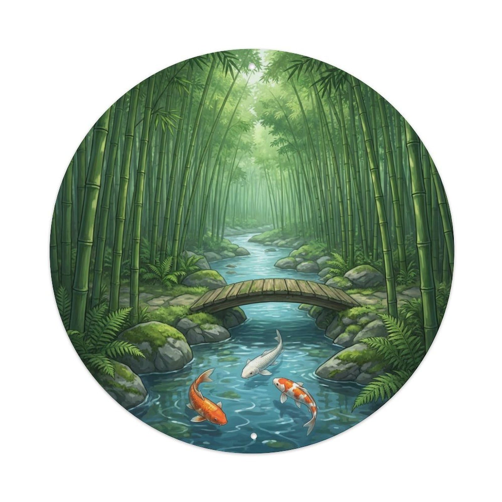 Tgrcjimh Style Metal Tin Sign Japanese Koi Fish Bamboo Stream Forest Flow