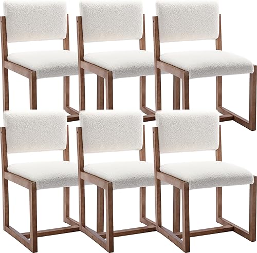 Miniatura 8 de Ya-Home Mid-Century - Juego de 2 sillas de comedor tapizadas de lino, sillas laterales sin brazos con respaldo, patas de madera para comedor, sala