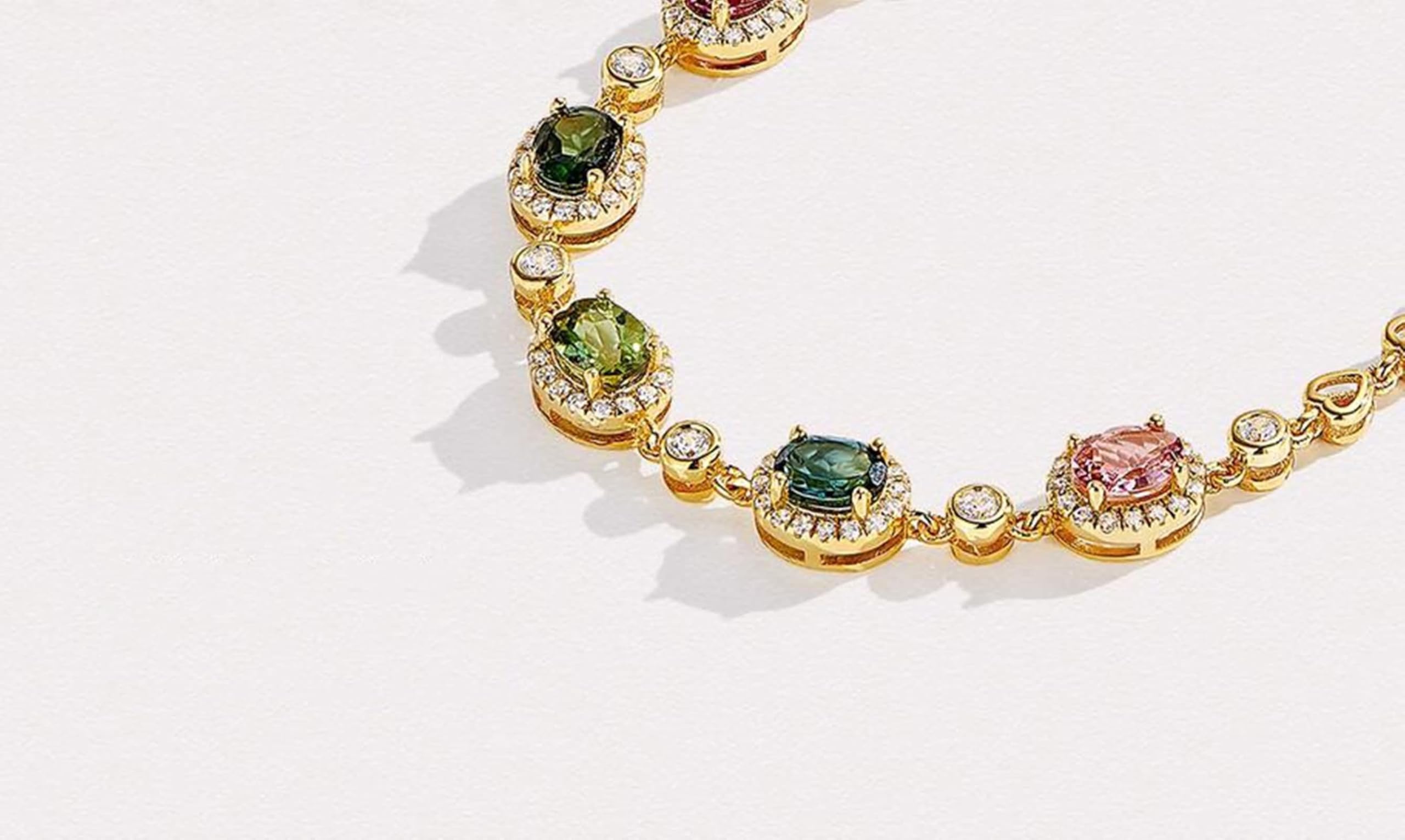Armbänder Damen Freundschaft, Friendship Bracelet Kit Oval mit 1,6 ct Bunten Natürlichen Edelsteinen und Zirkonia Gelbgold