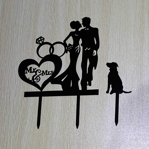 Miniatura 4 de Anillo de diamantes para boda, pareja de besos, diseño de corazón y madre, decoración para tartas, novia y novio con silueta de perro, acrílico negro